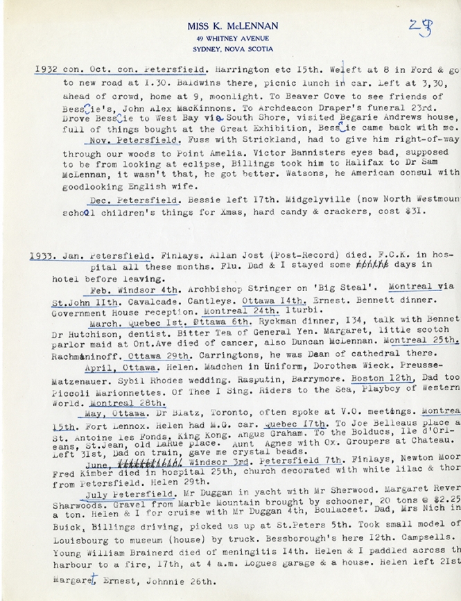 Katharine McLennan's Diary